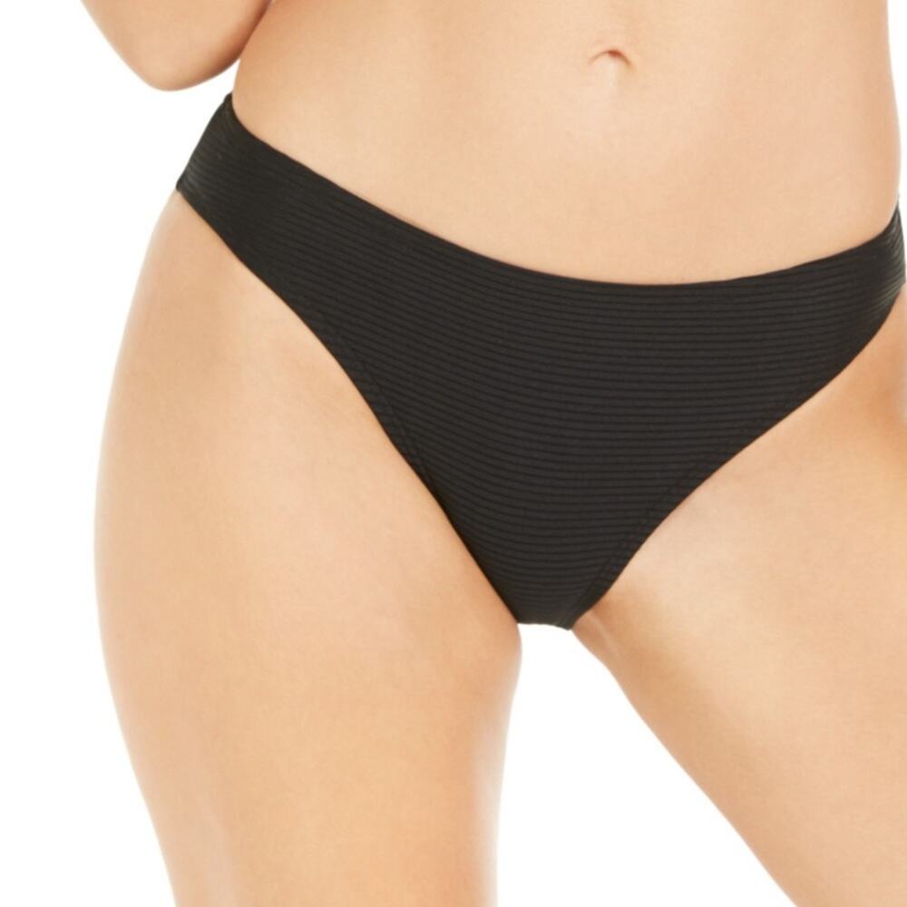 Hula Honey BLACK Rib Hipster Bikini Swim Bottom Sm